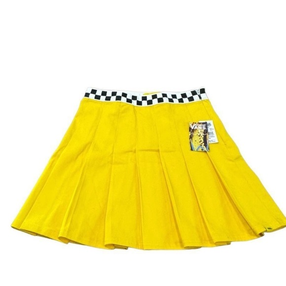 Vans X Tierra Whack Yellow Pleated Black/White Checkered High Rise Skirt NWT 26 - Picture 6 of 16